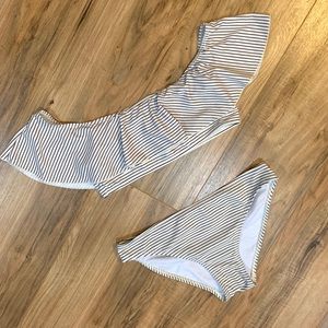 Off-The-Shoulder Striped Ruffle Bikini